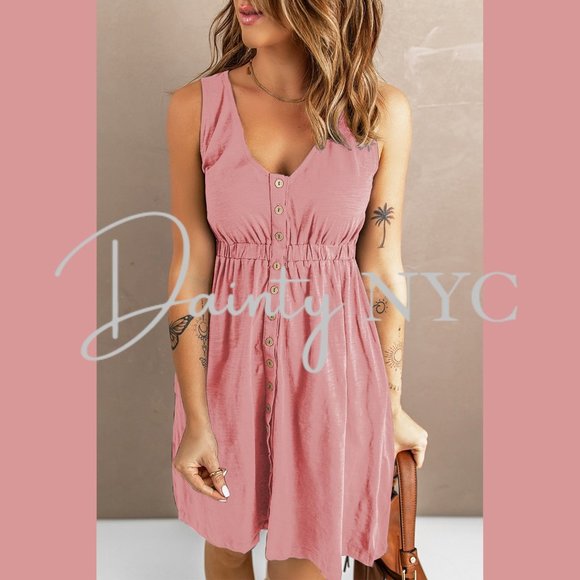Casual Everyday Button Mini Dress Pink - Picture 2 of 14